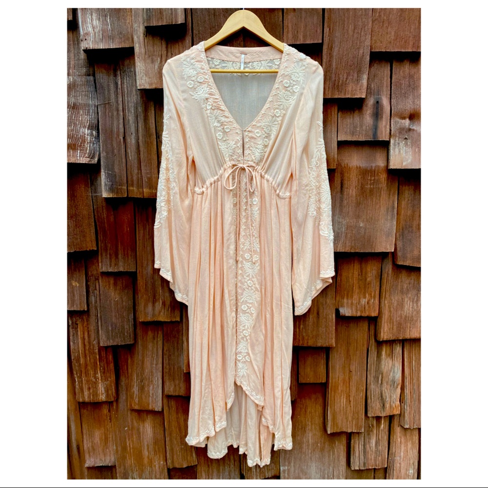 Free people embroidered peach midi dress